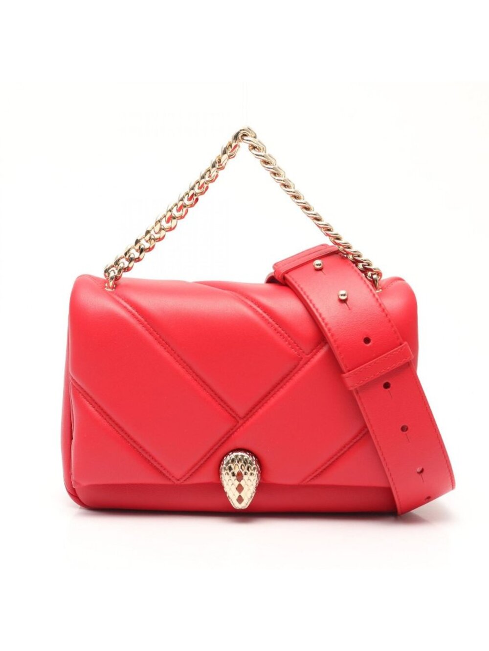 Bvlgari Handbag Serpenti Cabochon 2-Way Red Leather Shoulder Bag Small